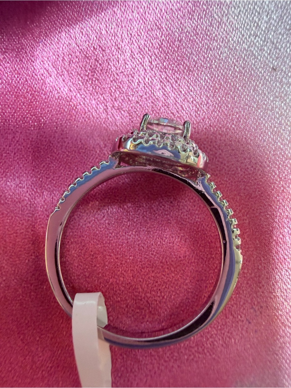 New Moissanite Ring Cushion with shimmering Double Halo and Pave’ Band - Picture 5 of 9